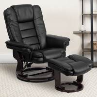 Flash Furniture Contemporary Black Leather Recliner and Ottoman with Swiveling Mahogany Wood Base BT-7818-BK-GG